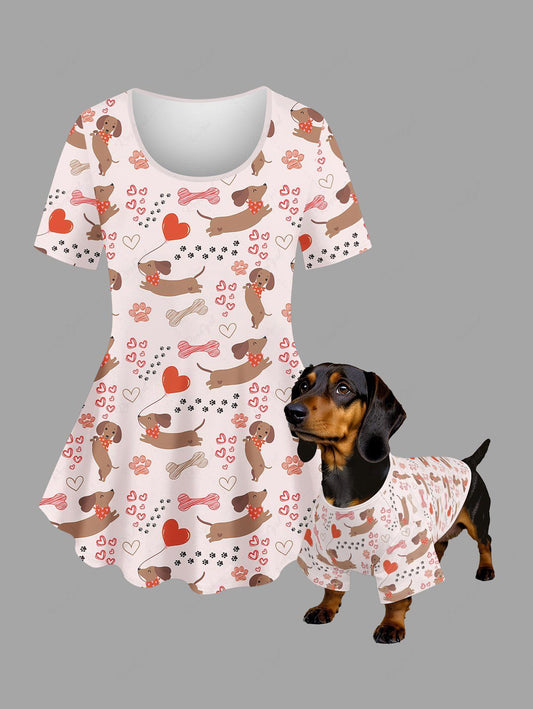 Dogs Heart Bone Foot Print T-shirt Dog and Owner Matching Outfits