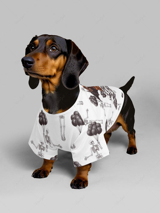 Pet's Skull Dog Bat Skeleton Balloons Print Halloween T-shirt