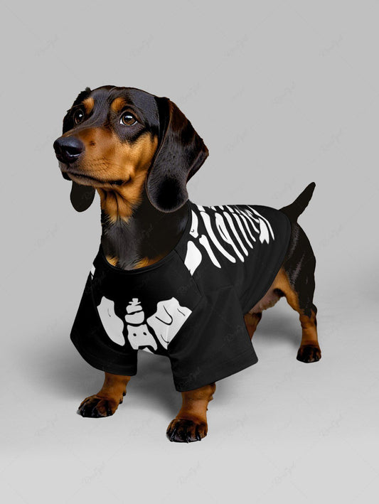 Pet's Halloween Skeleton Print T-shirt