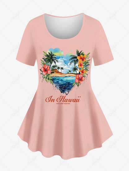 Coconut Tree Hibiscus Flower Heart Seascape Printed Hawaii Tank Top T-shirt Dog And Owner Matching Outfits