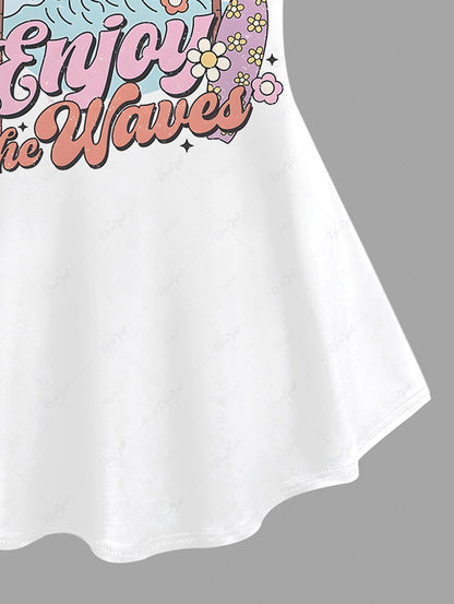 Plus Size Coconut Tree Sea Waves Flowers Print Hawaii T-shirt