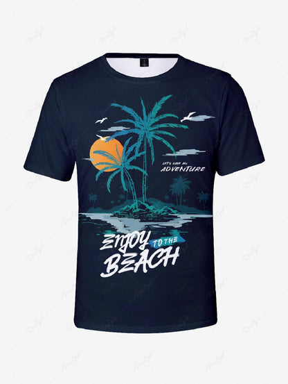 Plus Size Coconut Tree Sun Print Hawaii T-shirt For Men