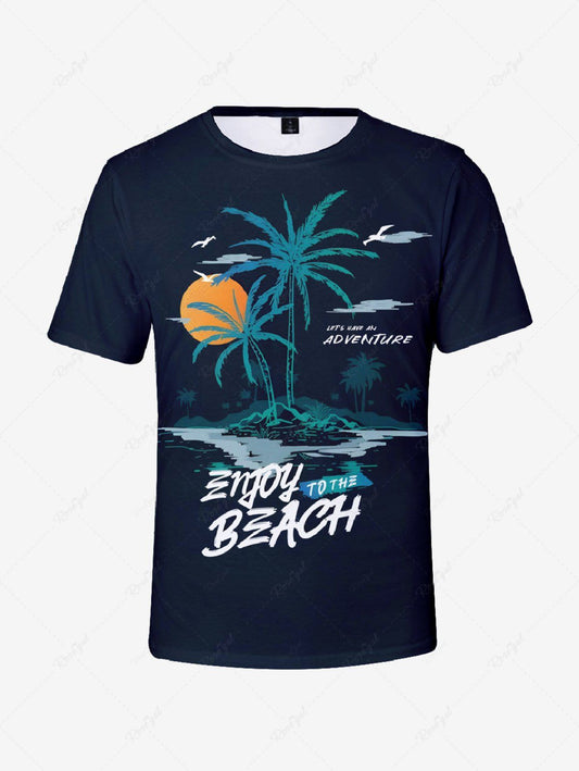 Plus Size Coconut Tree Sun Print Hawaii T-shirt For Men