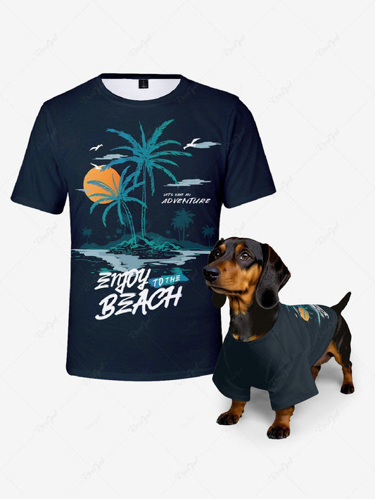 Coconut Tree Sun Printed Hawaii T-shirts Dog and Owner Matching Outfits