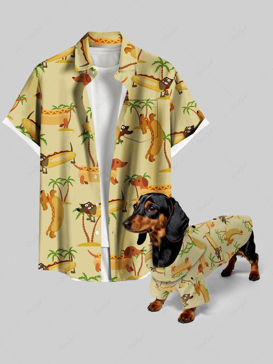 Coconut Tree Hot Dogs Print Hawaii Shirts Dog and Owner Matching Outfits