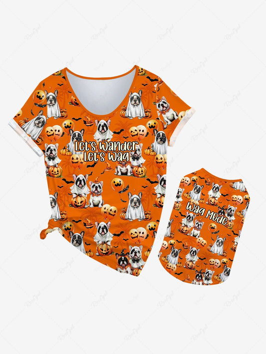 Halloween Dogs Pumpkin Bat Print T-shirts Dog and Owner Matching Outfits