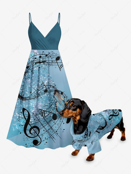Glitter Music Symbol Butterfly Printed Hawaii Shirt Dress Dog And Owner Matching Outfits