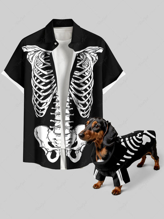 Halloween Skeleton Printed Shirts Dog and Owner Matching Outfits