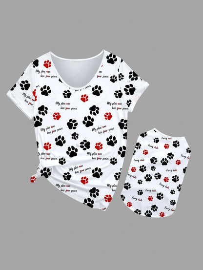 Dog Feet Letters Print T-shirts Dog and Owner Matching Outfits