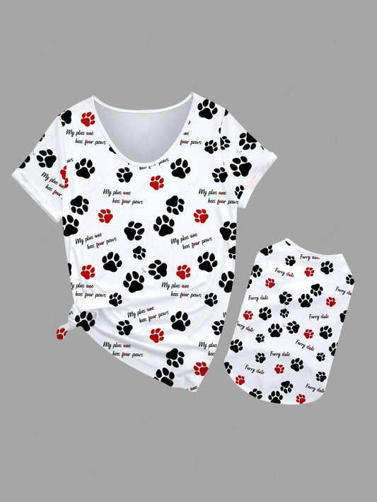 Dog Feet Letters Print T-shirts Dog and Owner Matching Outfits