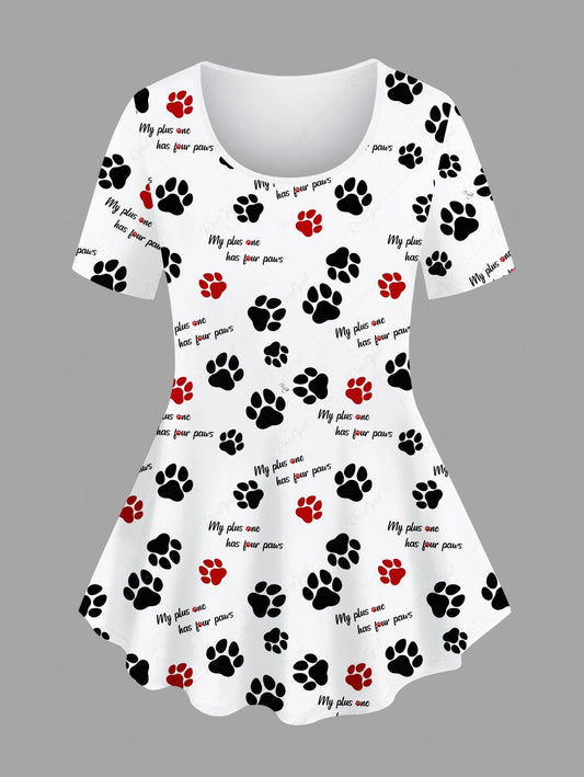 Plus Size Dog Feet Letters Print T-shirt