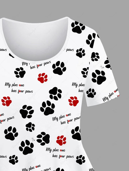 Plus Size Dog Feet Letters Print T-shirt