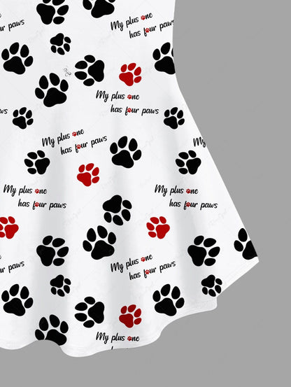 Plus Size Dog Feet Letters Print T-shirt