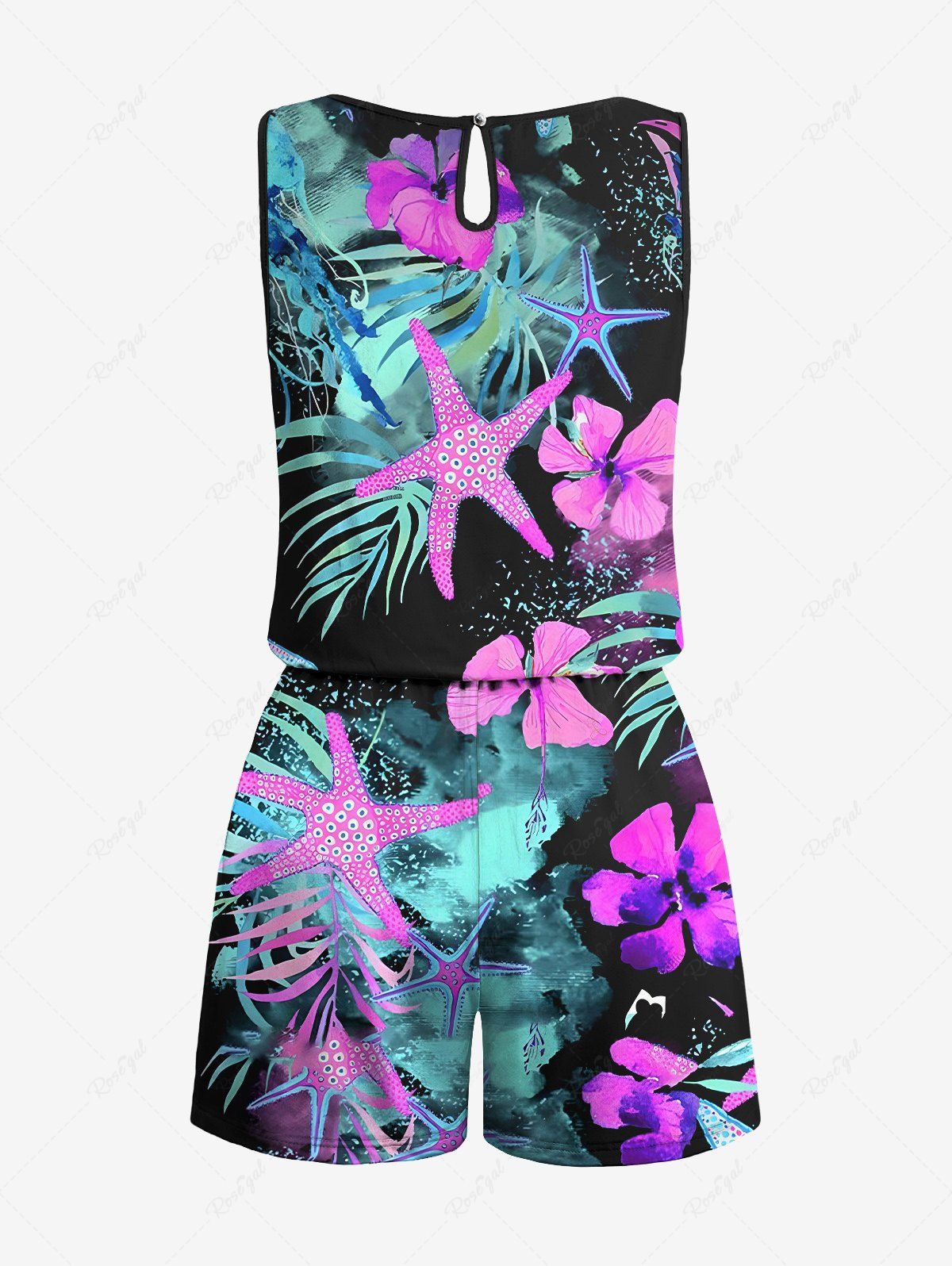 Tropical Leaf Hibiscus Flower Starfish Printed Hawaii Shirt Romper Dog And Owner Matching Outfits