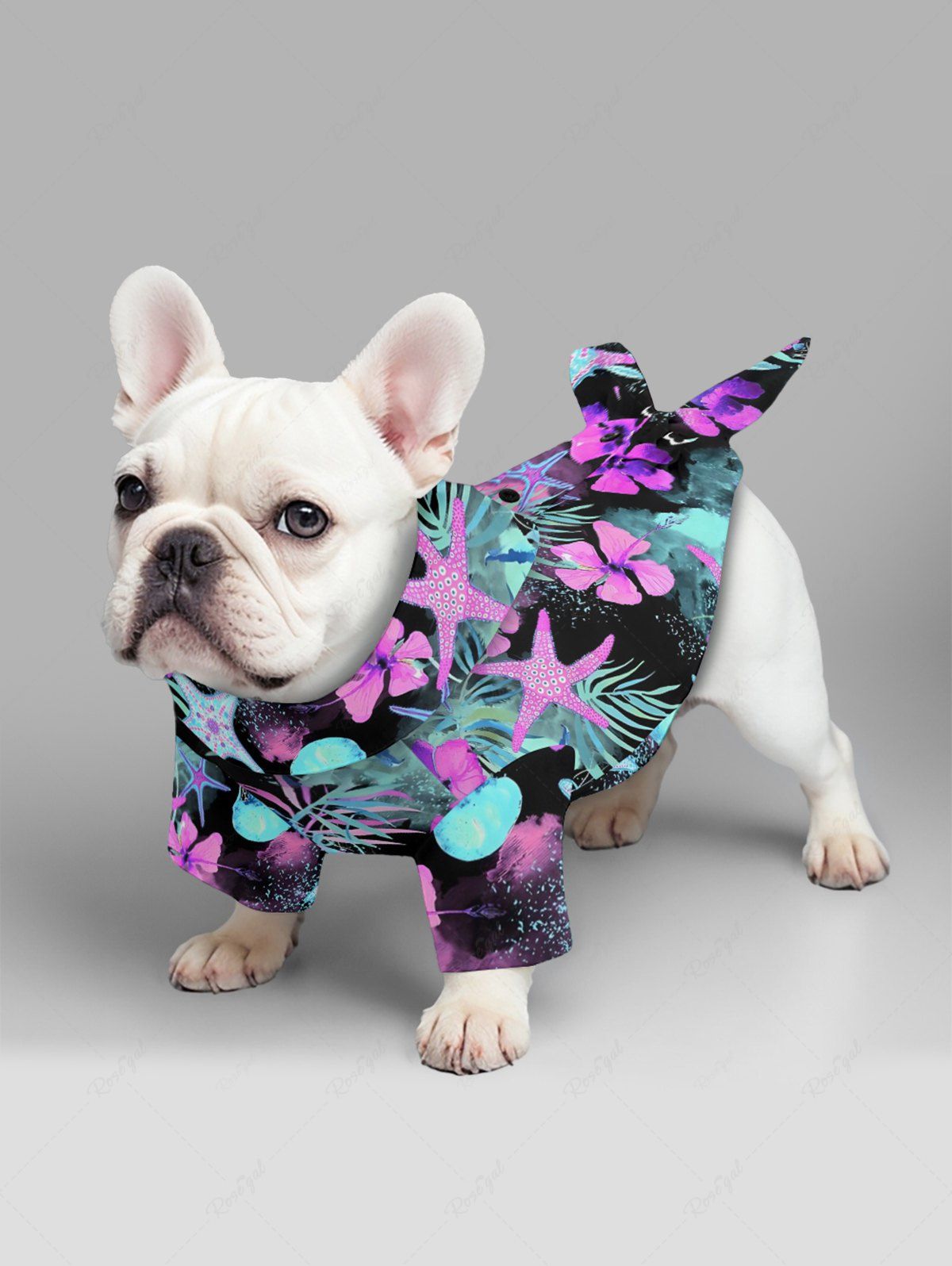 Pet's Tropical Leaf Hibiscus Flower Starfish Print Hawaii Button Shirt