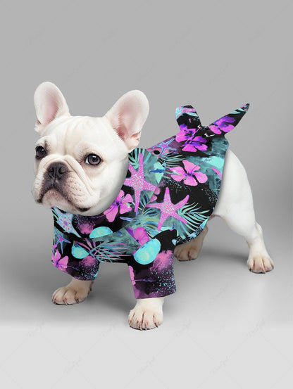 Pet's Tropical Leaf Hibiscus Flower Starfish Print Hawaii Button Shirt