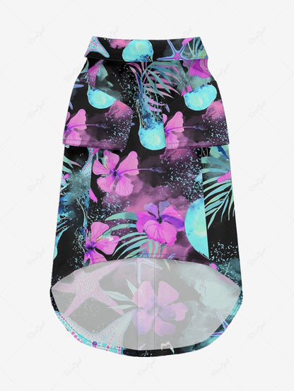 Pet's Tropical Leaf Hibiscus Flower Starfish Print Hawaii Button Shirt