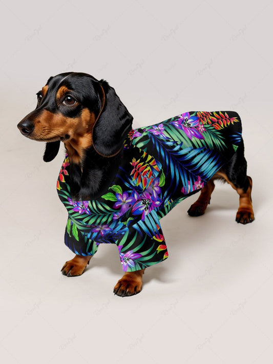 Pet's Tropical Leaf Flower Print Hawaii Button Shirt