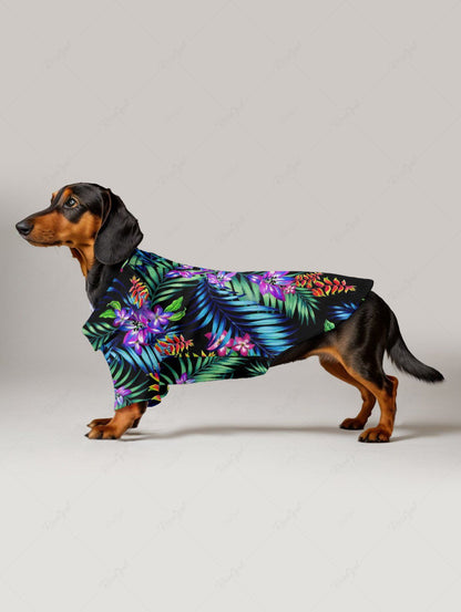Pet's Tropical Leaf Flower Print Hawaii Button Shirt