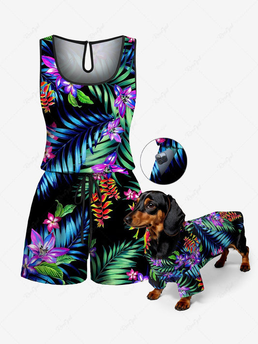 Tropical Leaf Flower Printed Hawaii Shirt Romper Dog And Owner Matching Outfits
