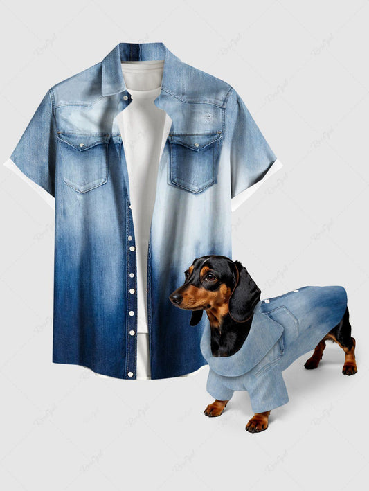 Ombre Denim 3D Print Shirts Dog and Owner Matching Outfits