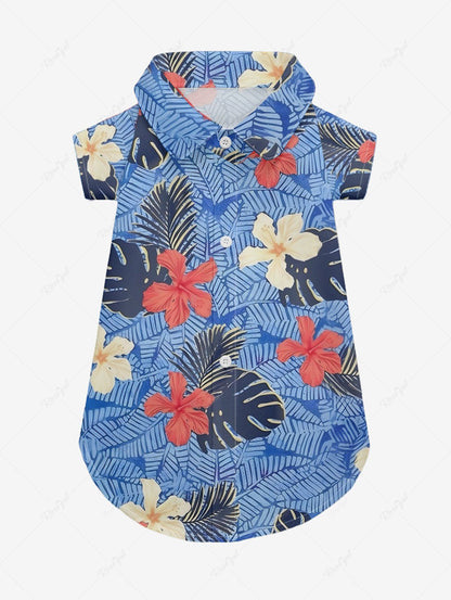 Pet's Tropical Leaf Hibiscus Flower Print Hawaii Button Shirt