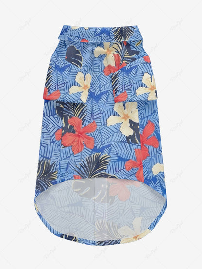Pet's Tropical Leaf Hibiscus Flower Print Hawaii Button Shirt