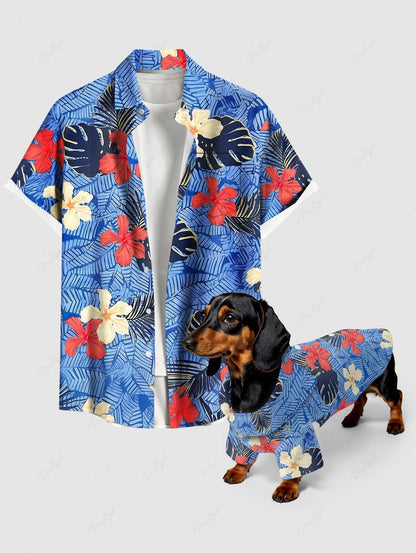 Tropical Leaf Hibiscus Flower Printed Hawaii Shirt Dog And Owner Matching Outfits