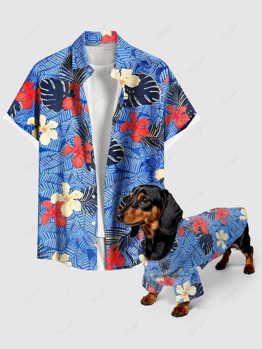 Tropical Leaf Hibiscus Flower Printed Hawaii Shirt Dog And Owner Matching Outfits