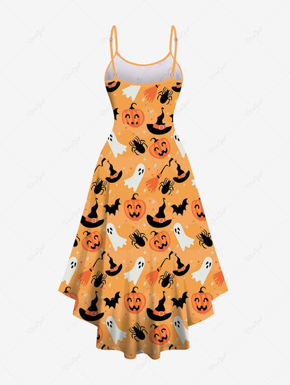 Halloween Pumpkin Bat Hat Ghost Spider Print Bowknot Dresses Dog and Owner Matching Outfits