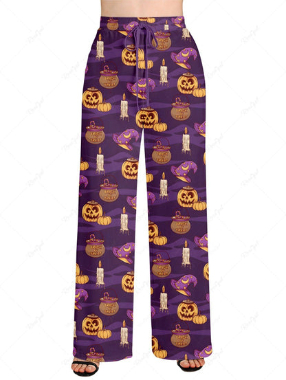 Pumpkin Wizard Hat Candle Printed Halloween T-shirt Pants Dog And Owner Matching Outfits