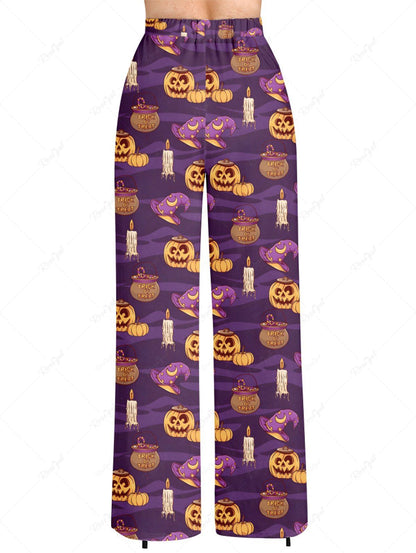 Pumpkin Wizard Hat Candle Printed Halloween T-shirt Pants Dog And Owner Matching Outfits