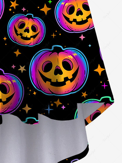Plus Size Halloween Pumpkin Star Print High Low Cami Dress