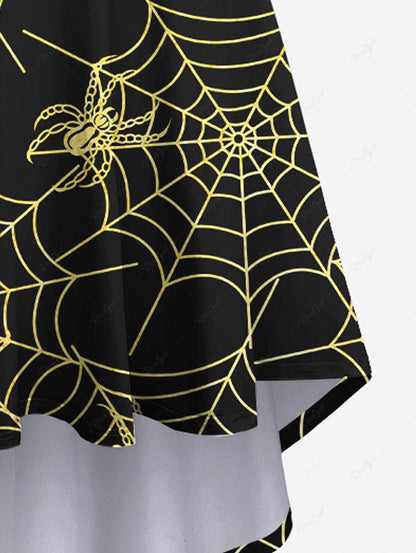 Plus Size Halloween Spider Web Print High Low Cami Dress