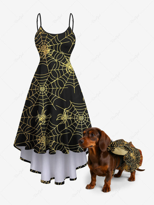 Halloween Costume Spider Web Print Skirt Set and Cami Dress Dog and Owner Matching Outfits