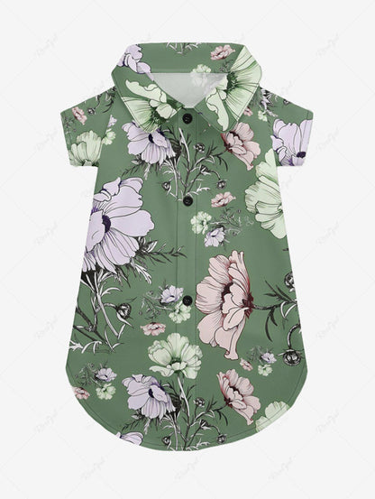 Pet's Flower Branch Print Hawaii Button Shirt