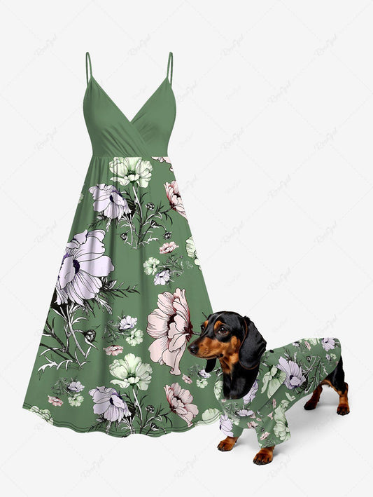 Flower Branch Printed Hawaii Shirt Dress Dog And Owner Matching Outfits
