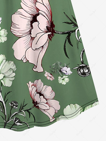 Plus Size Flower Branch Print Hawaii Surplice A Line Cami Dress