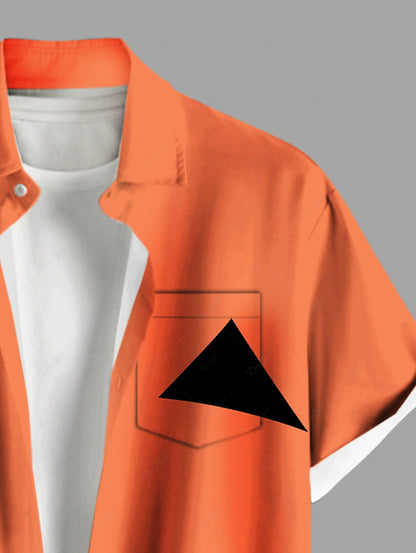 Plus Size Halloween Pumpkin Smile Face Print Buttons Pocket Shirt For Men
