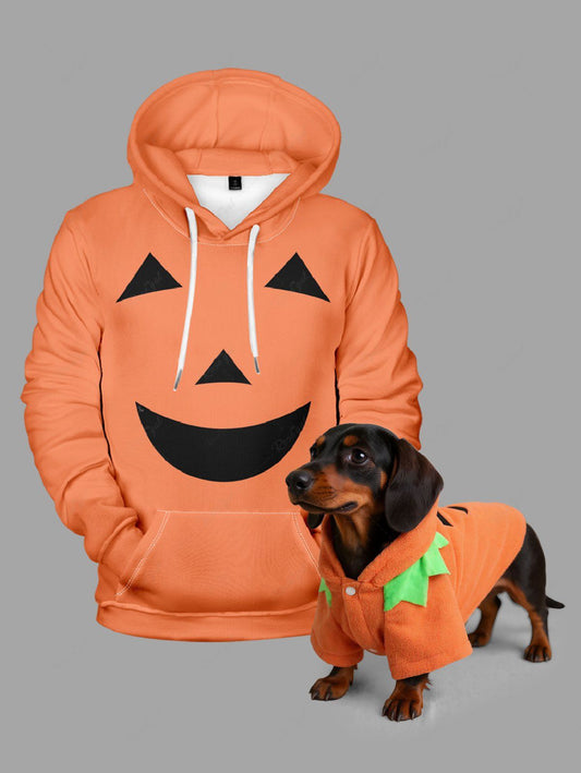 Pumpkin Flower Pattern Halloween Costume Hooded Coat and Women Hoodie Dog and Owner Matching Outfits