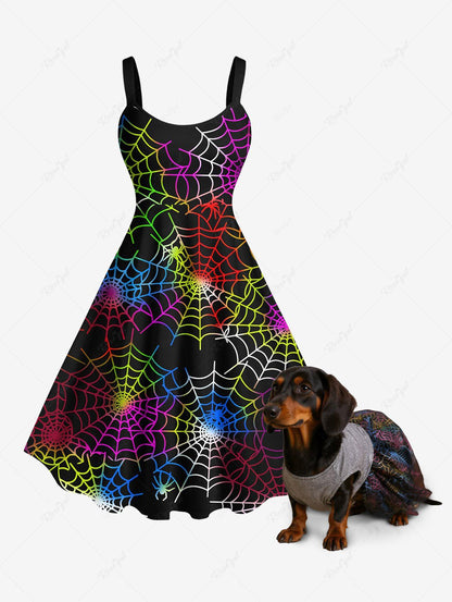 Halloween Spider Web Printed Dresses Dog and Owner Matching Outfits