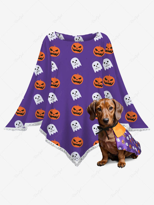 Halloween Costume Pumpkin Ghost Print Cape Cloaks Dog and Owner Matching Outfits