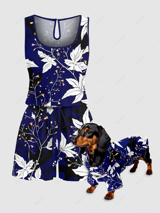 Leaf Branch Printed Shirt Romper Dog And Owner Matching Outfits