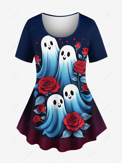 Ghost Rose Flower Printed Halloween T-shirt Dog And Owner Matching Outfits