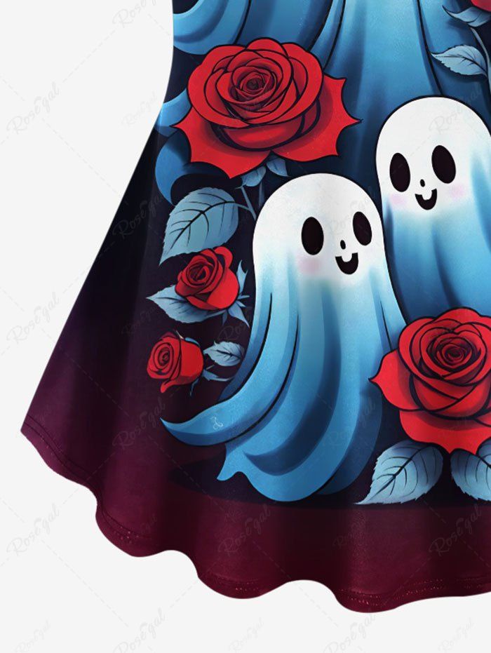 Plus Size Ghost Rose Flower Print Halloween Women T-shirt