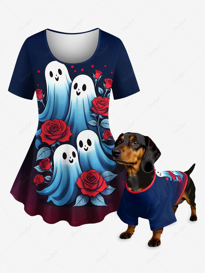 Ghost Rose Flower Printed Halloween T-shirt Dog And Owner Matching Outfits