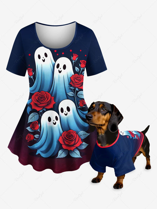 Ghost Rose Flower Printed Halloween T-shirt Dog And Owner Matching Outfits