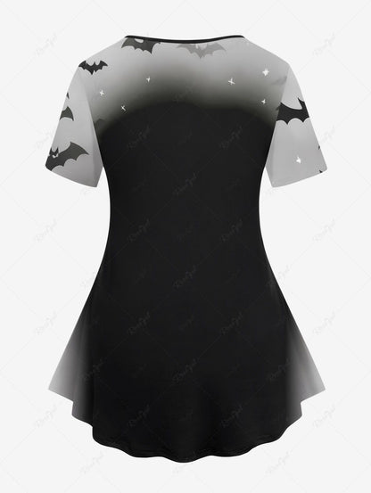 Plus Size Pumpkin Dog Bat Ombre Galaxy Print Halloween Women T-shirt