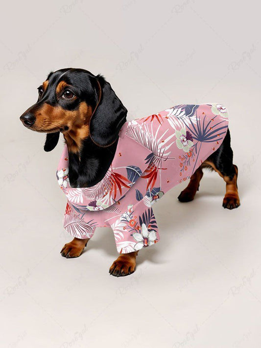 Pet's Tropical Leaf Hibiscus Flower Print Hawaii Button Shirt