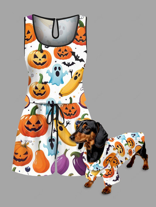 Pumpkin Ghost Bat Bananas Printed Halloween Shirt Romper Dog And Owner Matching Outfits